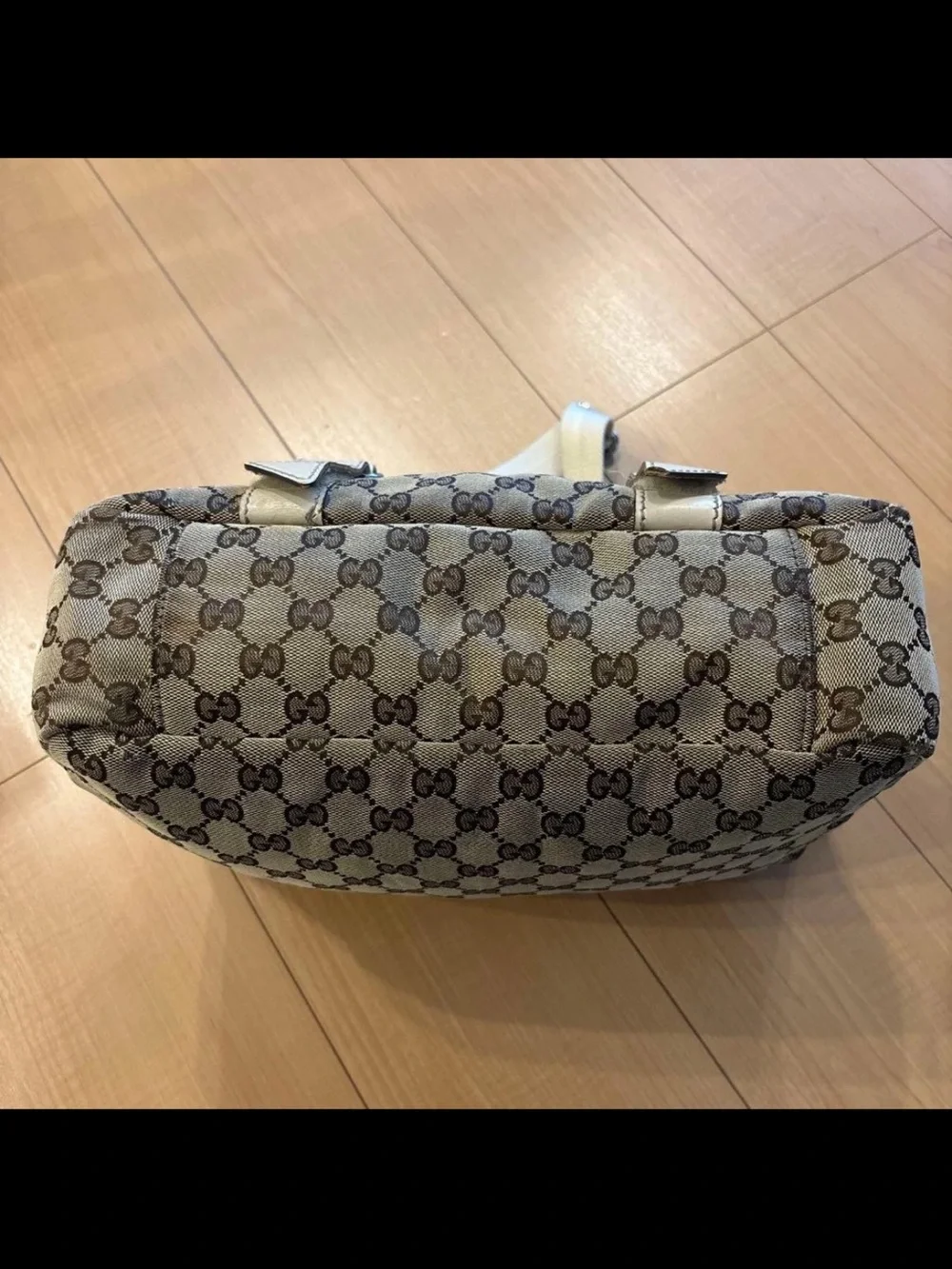 Gucci Beige Monogram Messenger Bag with White Trim